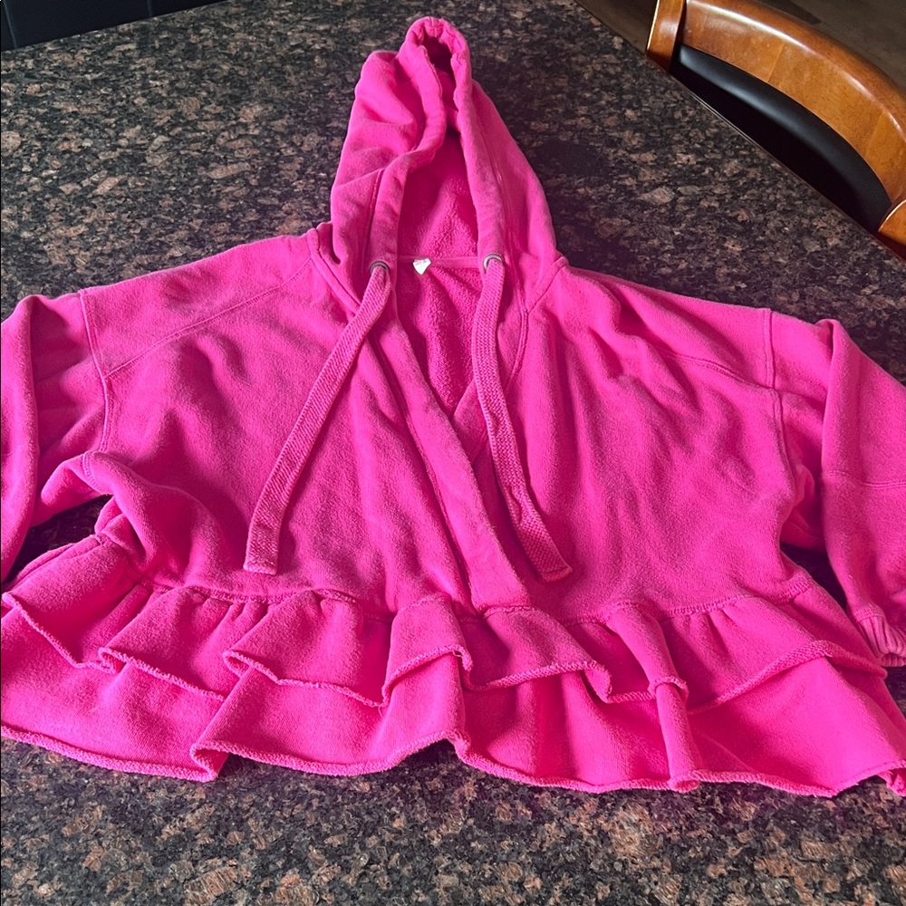 FP movement  Bright Pink Ruffle Hem Hoodie size medium